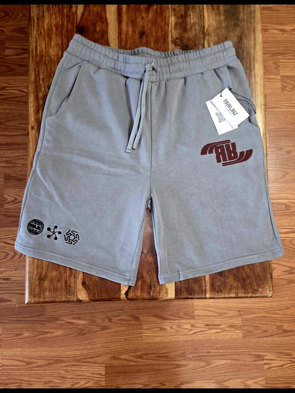 RMRJNZ Men's Athletic Steel Gray Graphic Drawstring Shorts